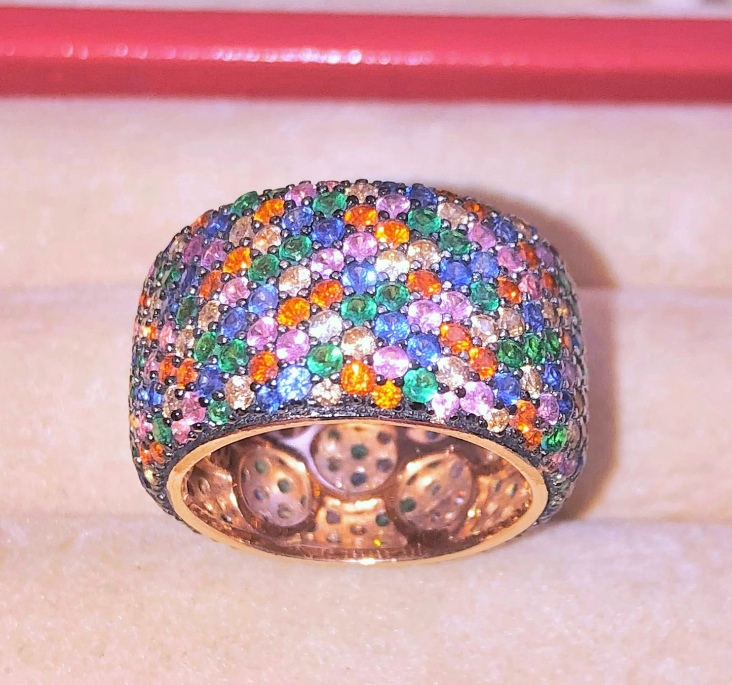 Rose Gold Plated Pavé Rainbow Multi Gemstone Eternity Ring
