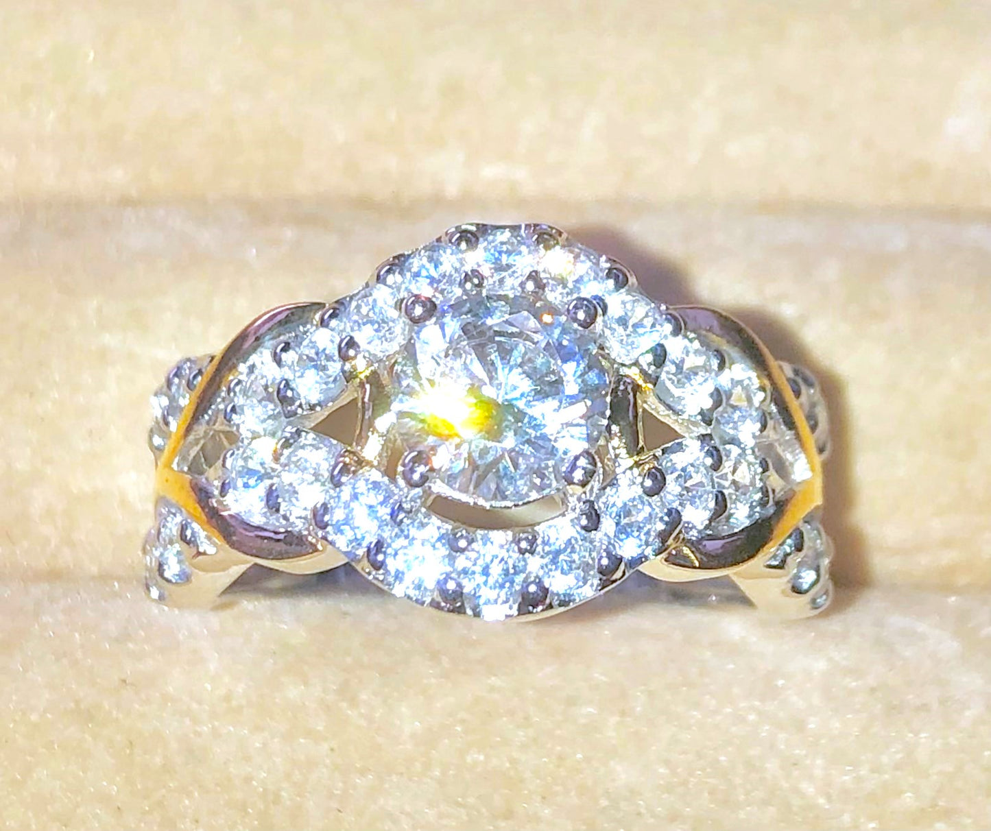 "Diamond" Halo Vine Engagement Ring with Gold Detailing
