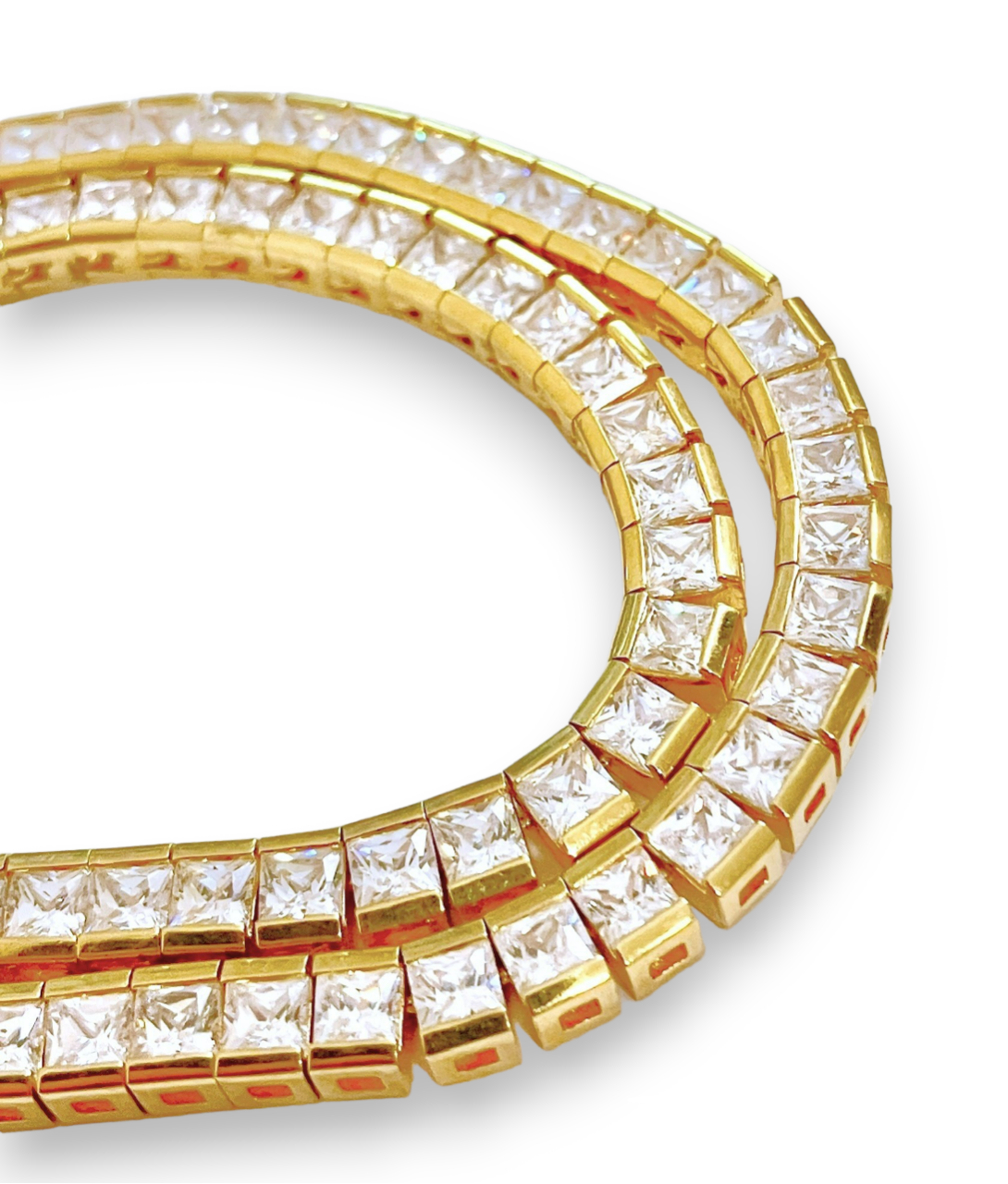 Gold Plated Princess Cut "Diamond" Tennis Chain