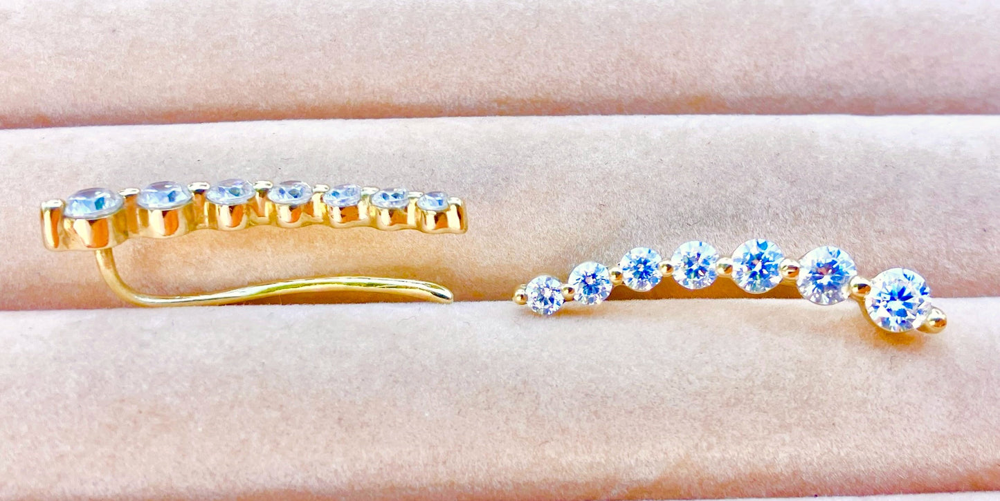 Gold Plated "Diamond" Climber Earrings
