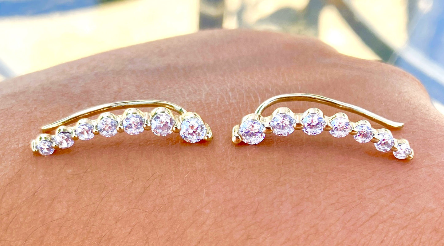 Gold Plated "Diamond" Climber Earrings