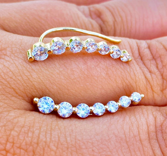 Gold Plated "Diamond" Climber Earrings