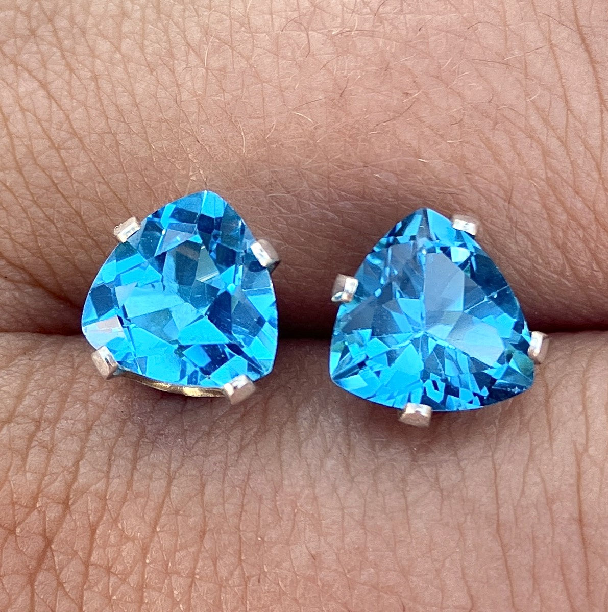 Triangular Brilliant Cut Swiss Blue Topaz Earrings