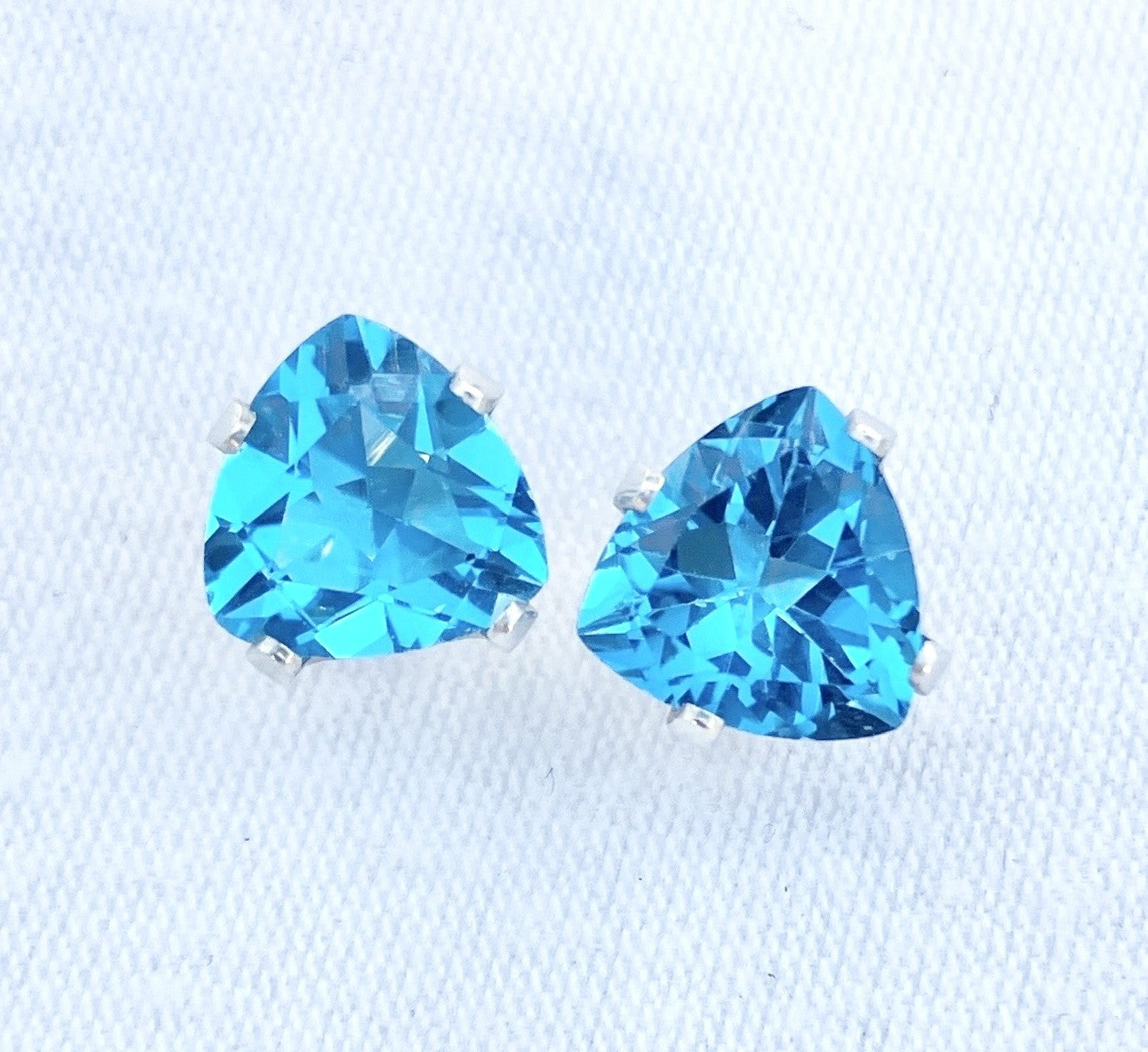 Triangular Brilliant Cut Swiss Blue Topaz Earrings