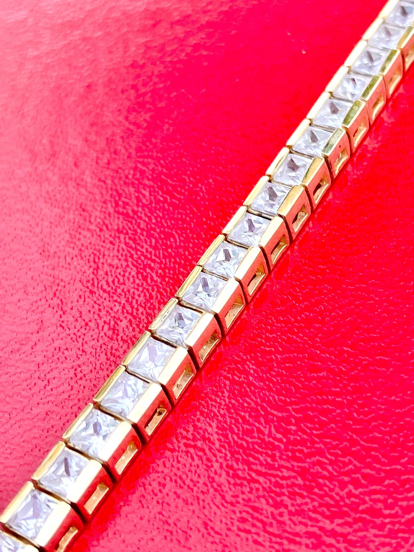 Gold Plated Princess Cut "Diamond" Tennis Bracelet