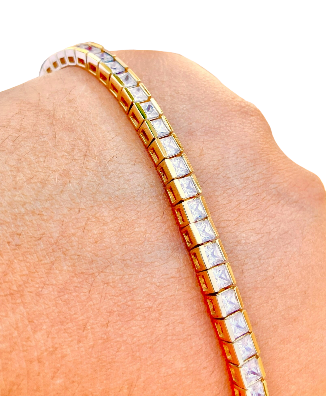 Gold Plated Princess Cut "Diamond" Tennis Bracelet