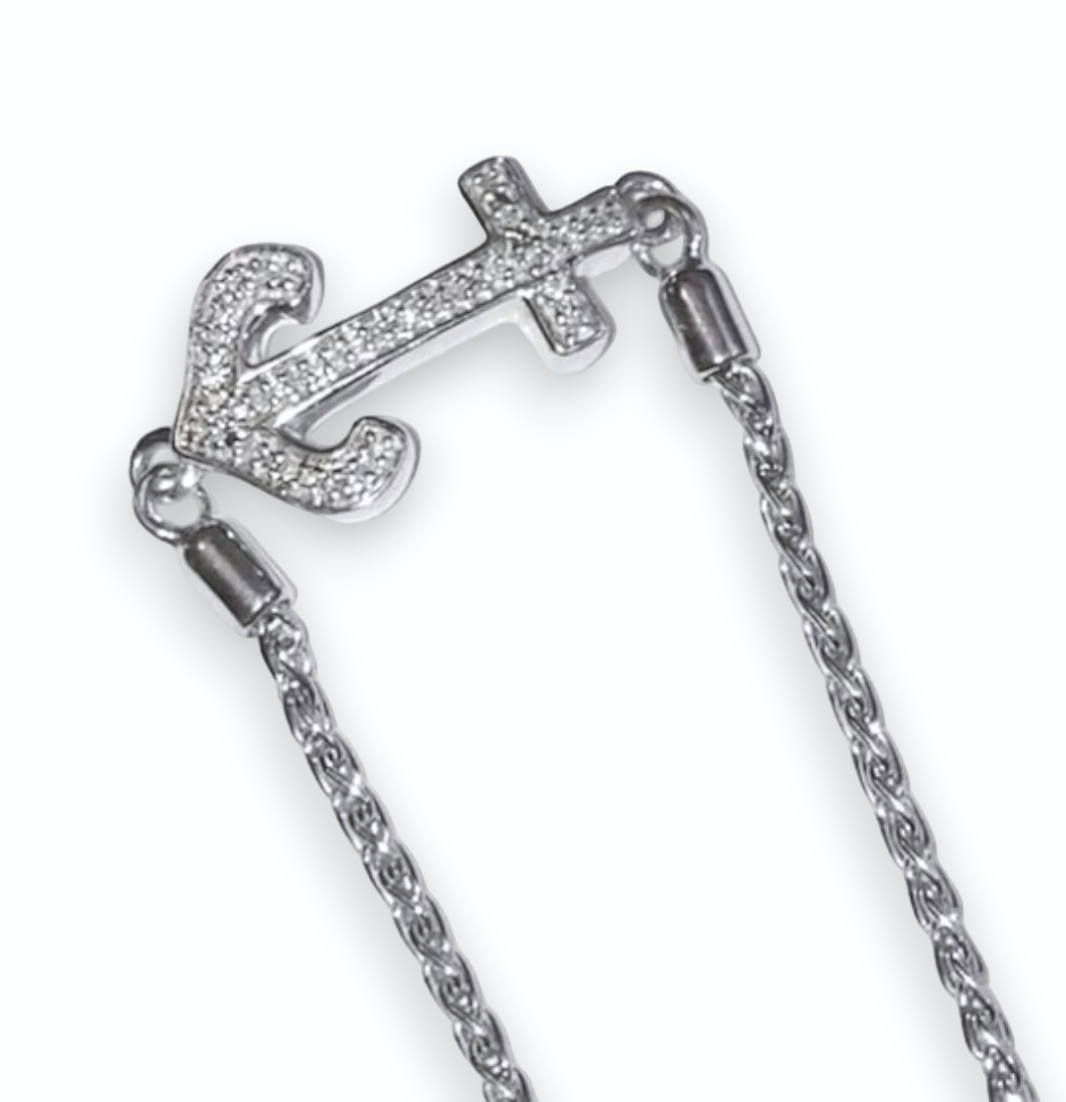 Diamond Anchor in Foxtail Chain Bracelet