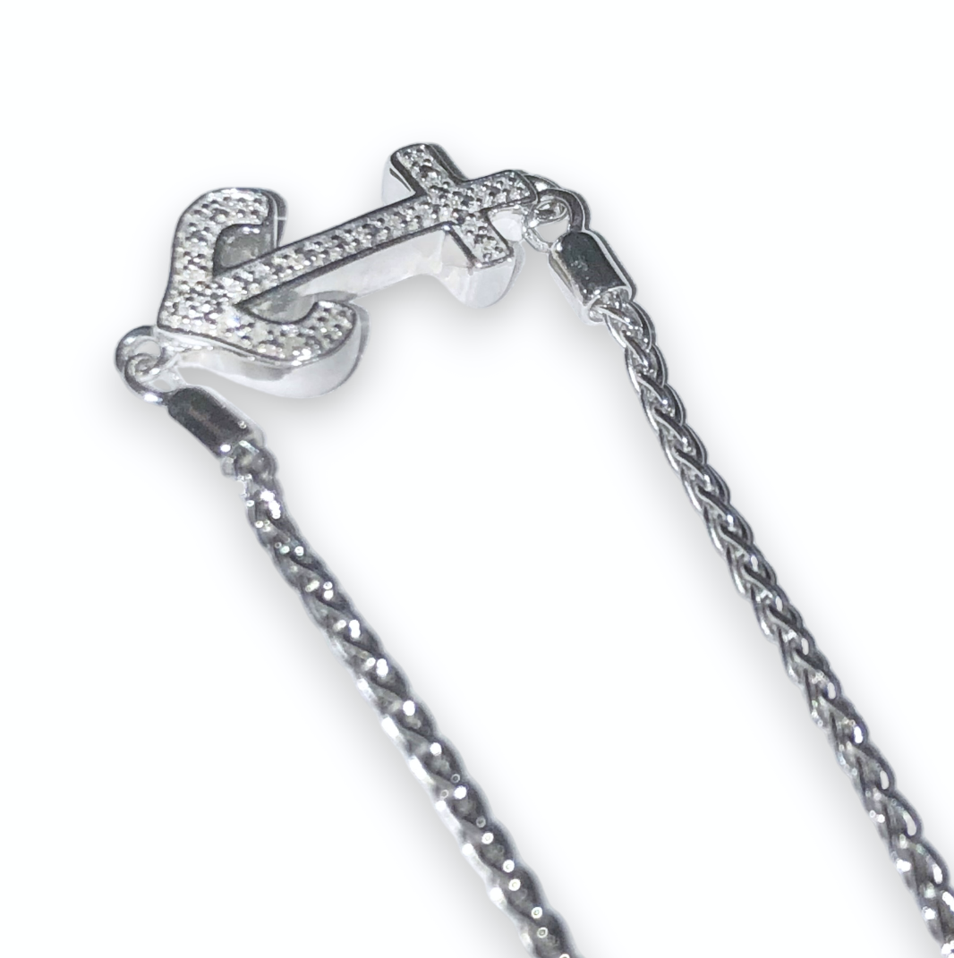 Diamond Anchor in Foxtail Chain Bracelet