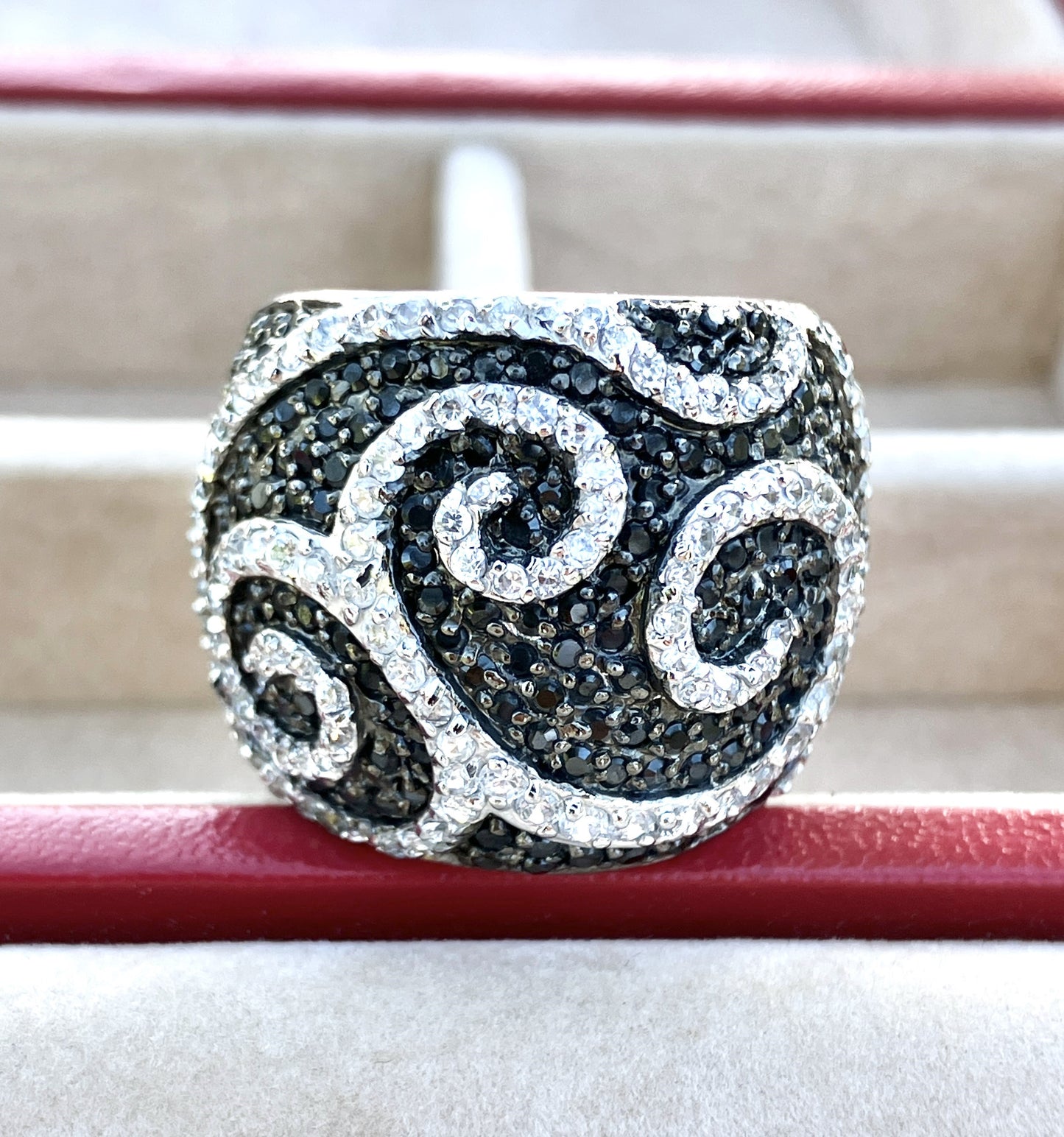 Pavé Black and Colorless "Diamond" Swirl Dome Ring