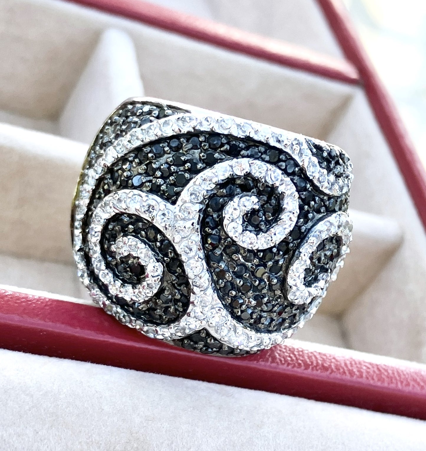 Pavé Black and Colorless "Diamond" Swirl Dome Ring