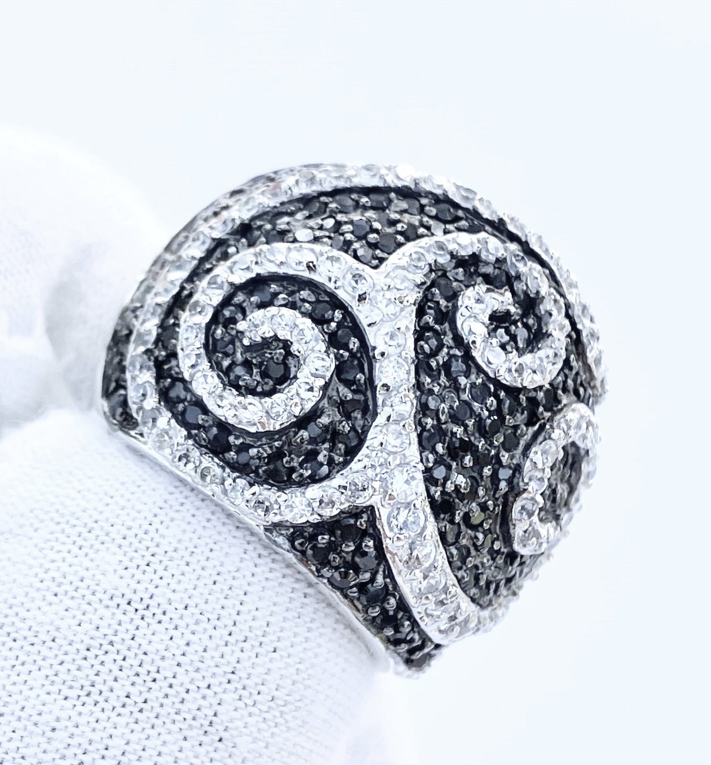 Pavé Black and Colorless "Diamond" Swirl Dome Ring