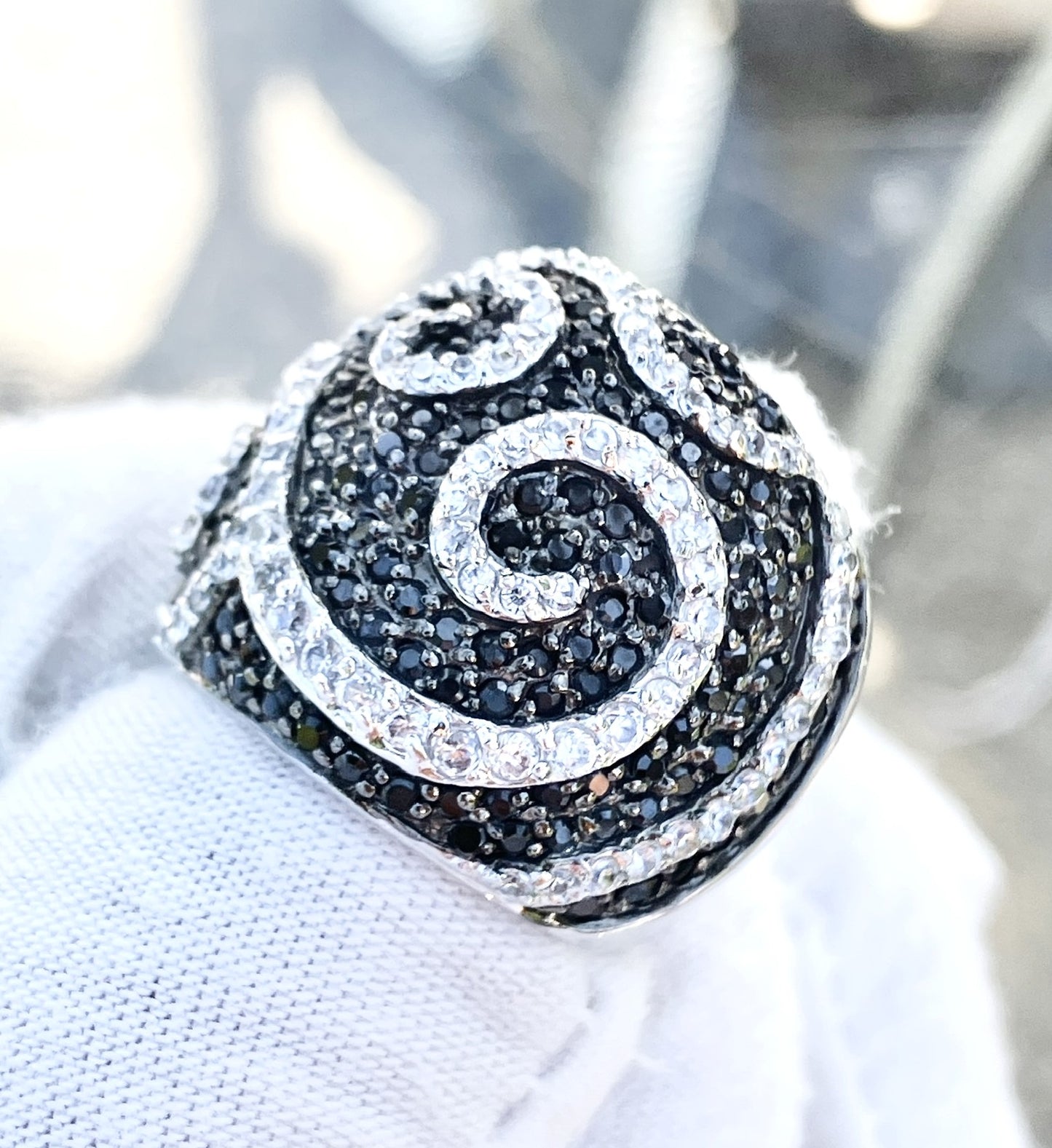 Pavé Black and Colorless "Diamond" Swirl Dome Ring