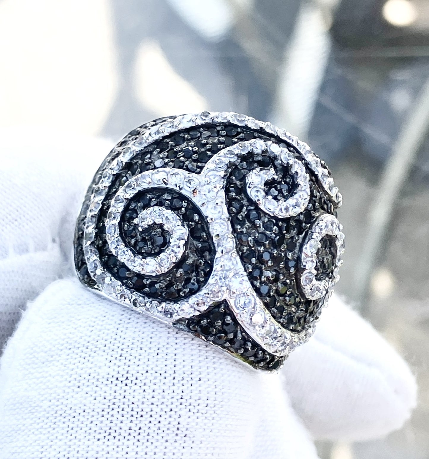 Pavé Black and Colorless "Diamond" Swirl Dome Ring
