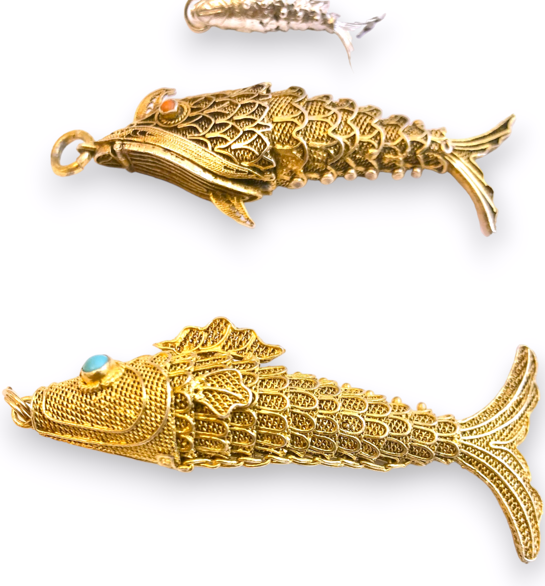 Chinese Articulated Filigree Fish Pendants (2 styles & sizes!)