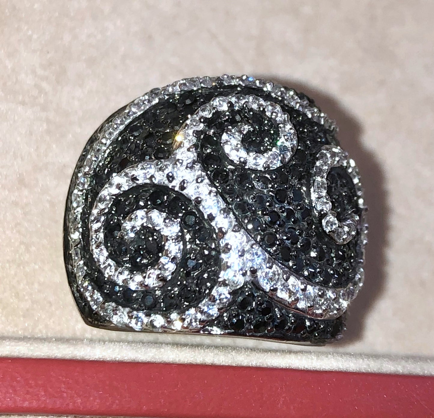 Pavé Black and Colorless "Diamond" Swirl Dome Ring