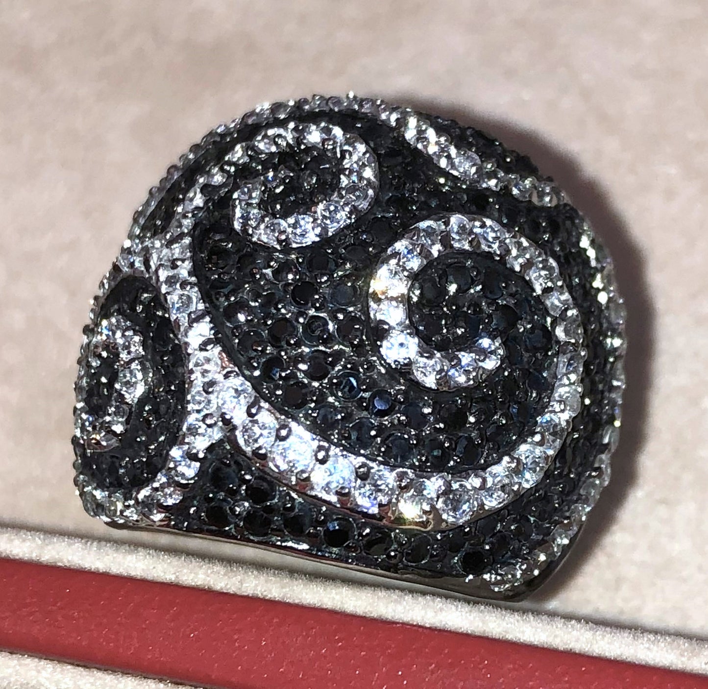 Pavé Black and Colorless "Diamond" Swirl Dome Ring