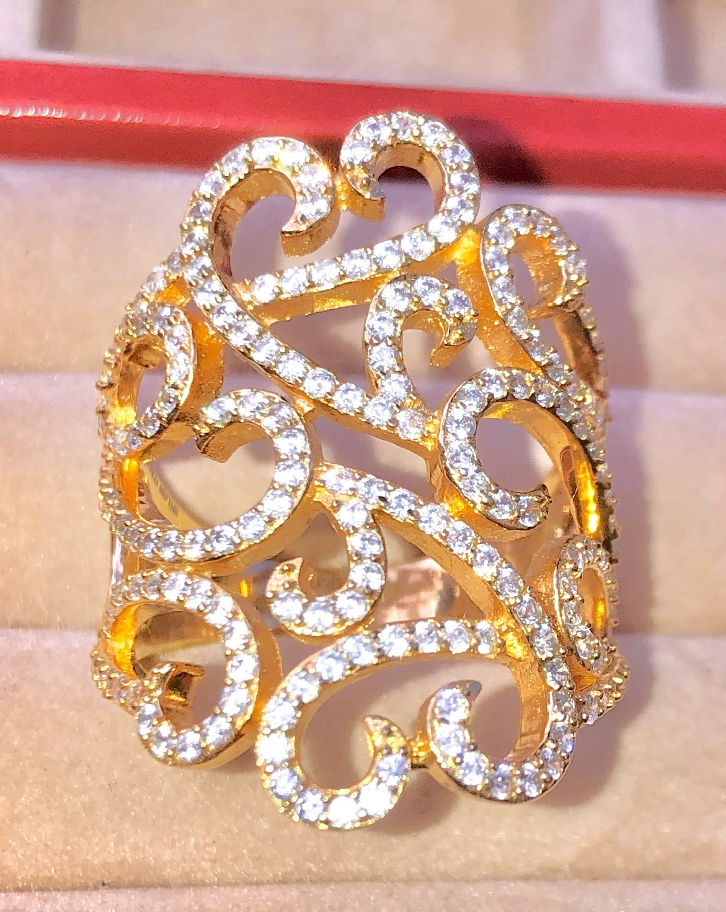 Gold Plated "Diamond" Swirl Long Finger Ring