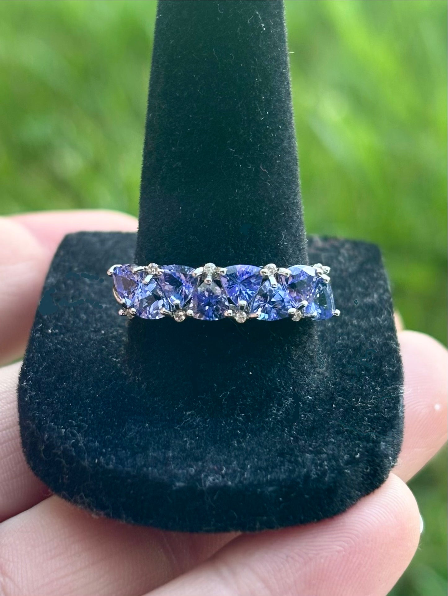 Trillion Tanzanite Ring with Zircon Accents