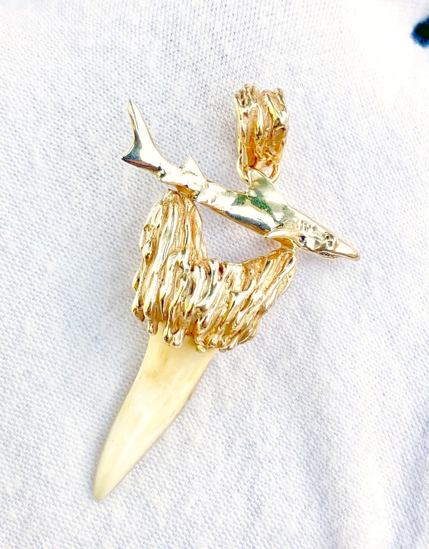 14k Gold Shark and Tooth Pendant
