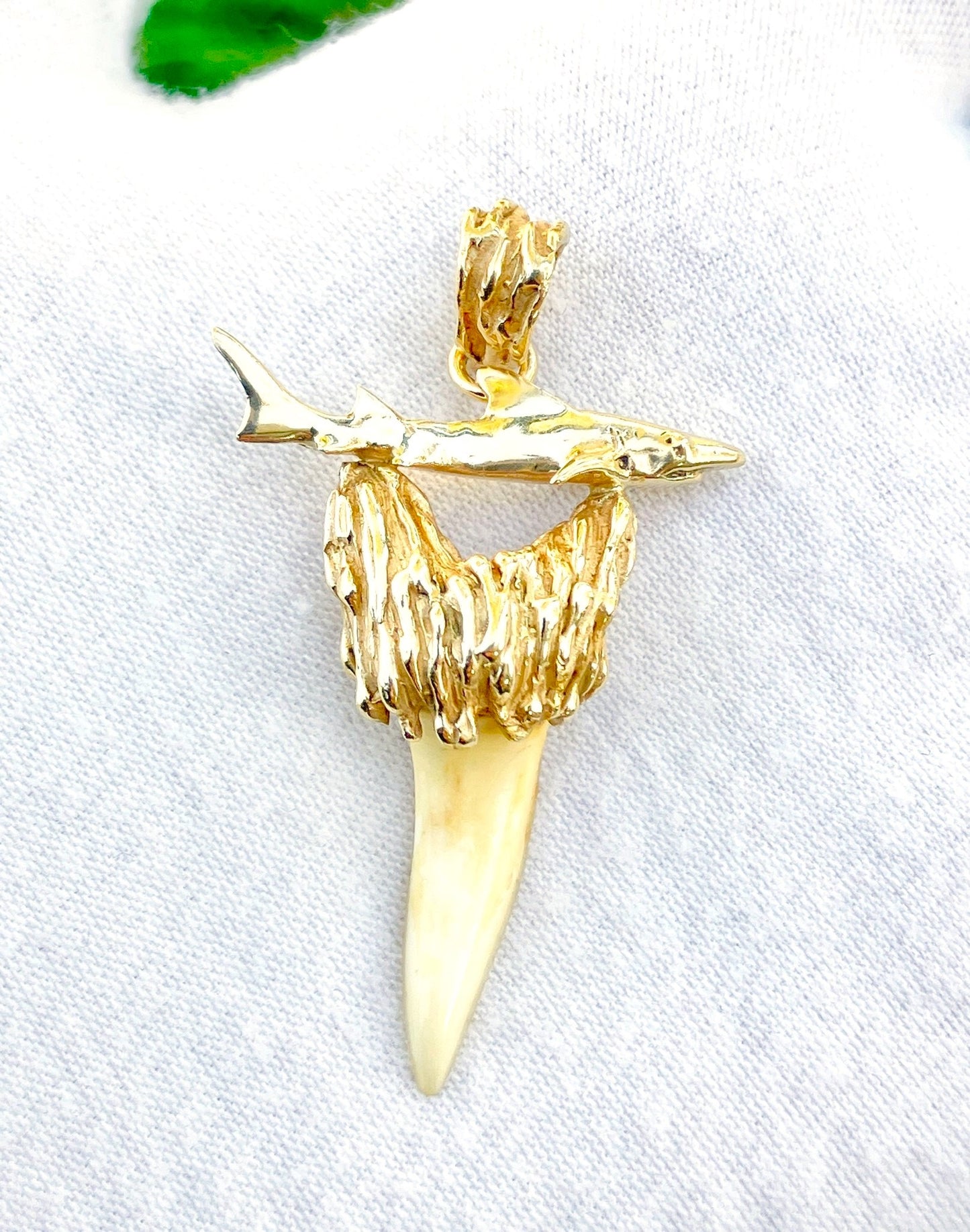 14k Gold Shark and Tooth Pendant