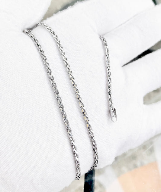 14k White Gold Diamond Cut Wheat Chain