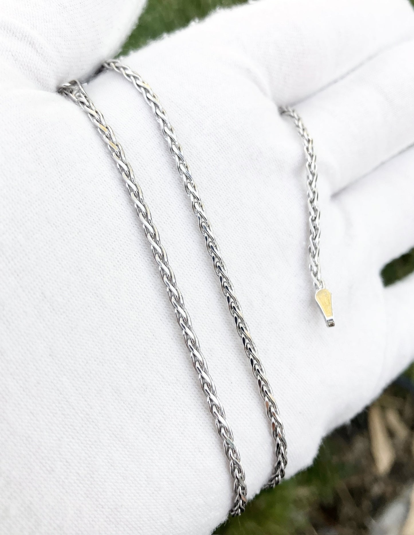 14k White Gold Diamond Cut Wheat Chain