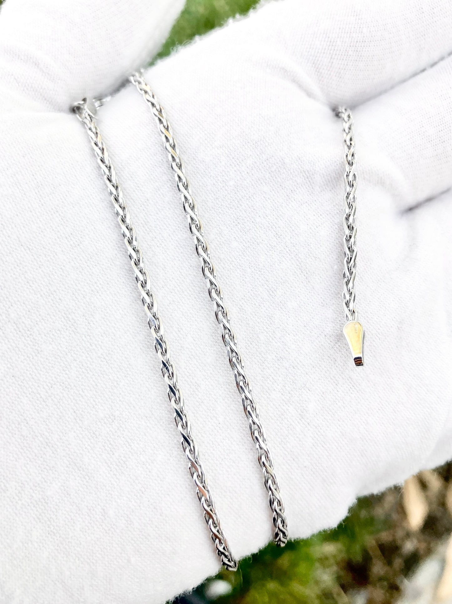 14k White Gold Diamond Cut Wheat Chain