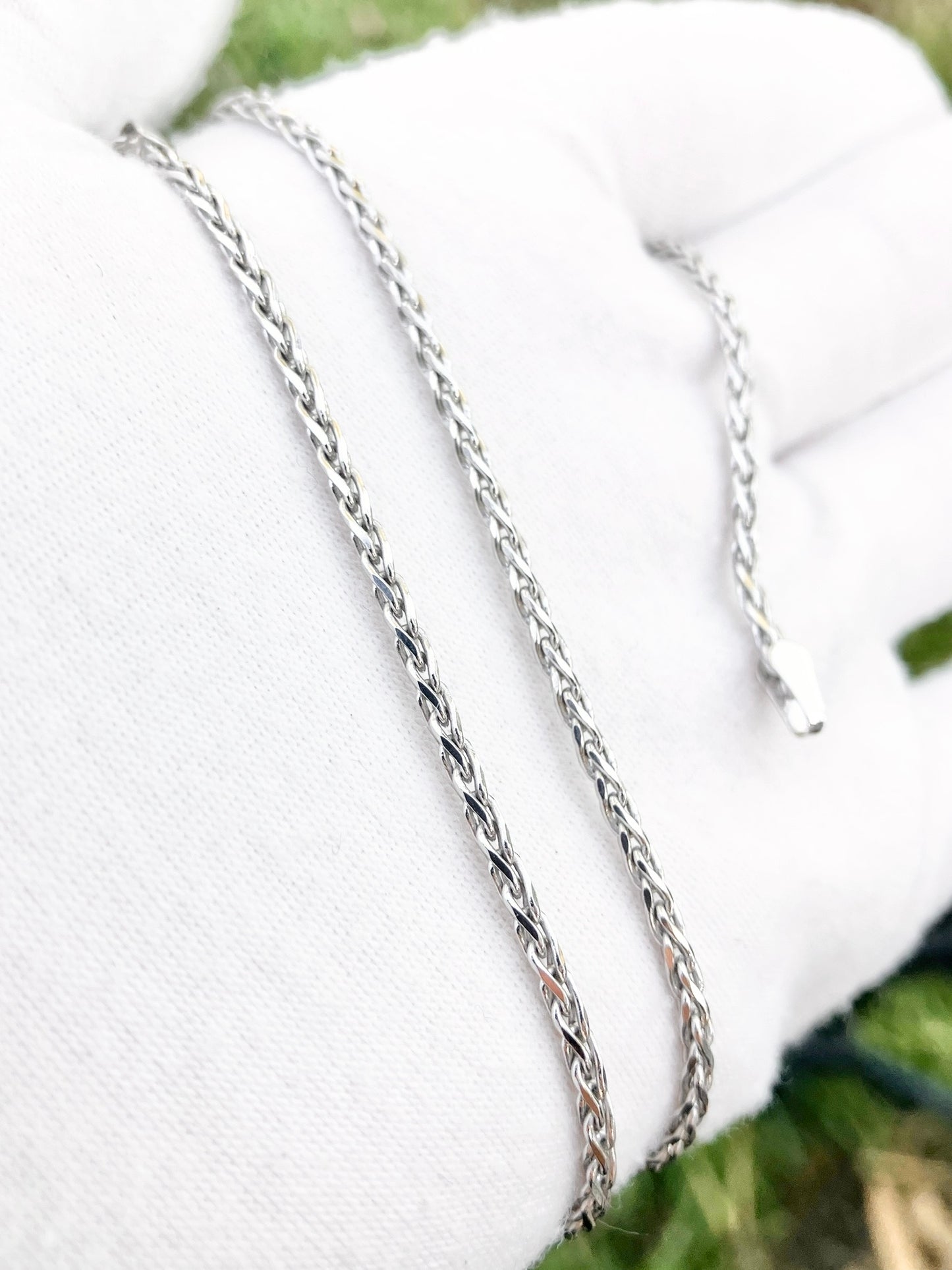 14k White Gold Diamond Cut Wheat Chain