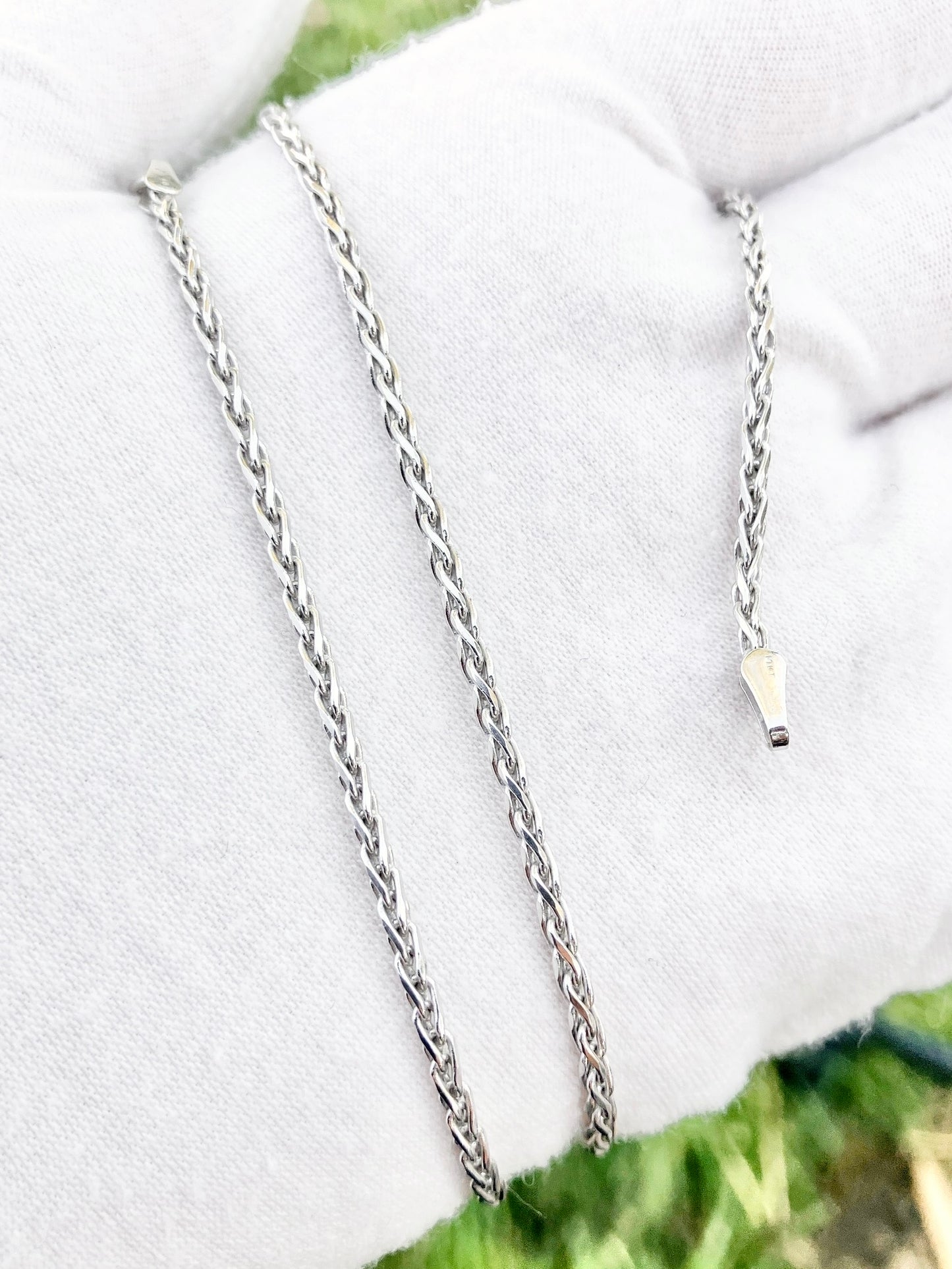 14k White Gold Diamond Cut Wheat Chain