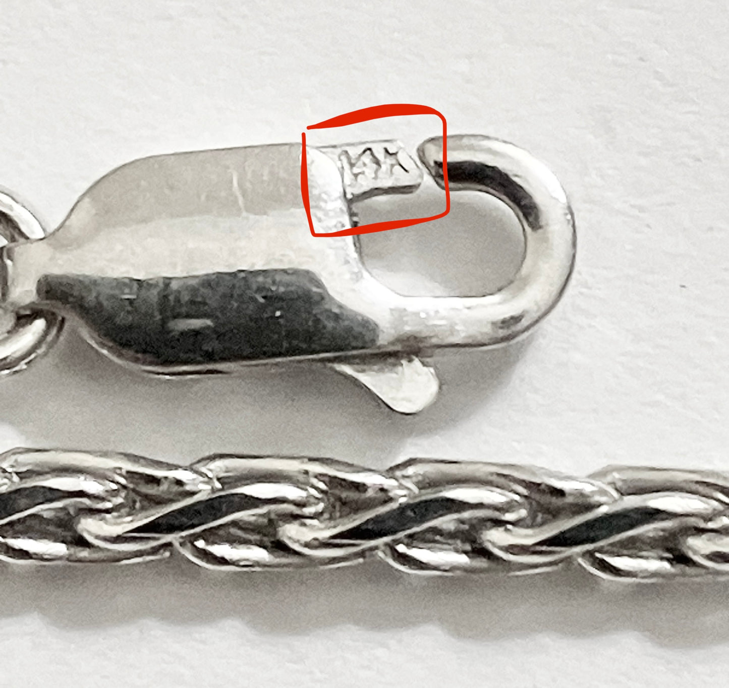 14k White Gold Diamond Cut Wheat Chain