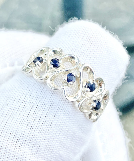Intertwined Sapphire Studded Hearts Ring