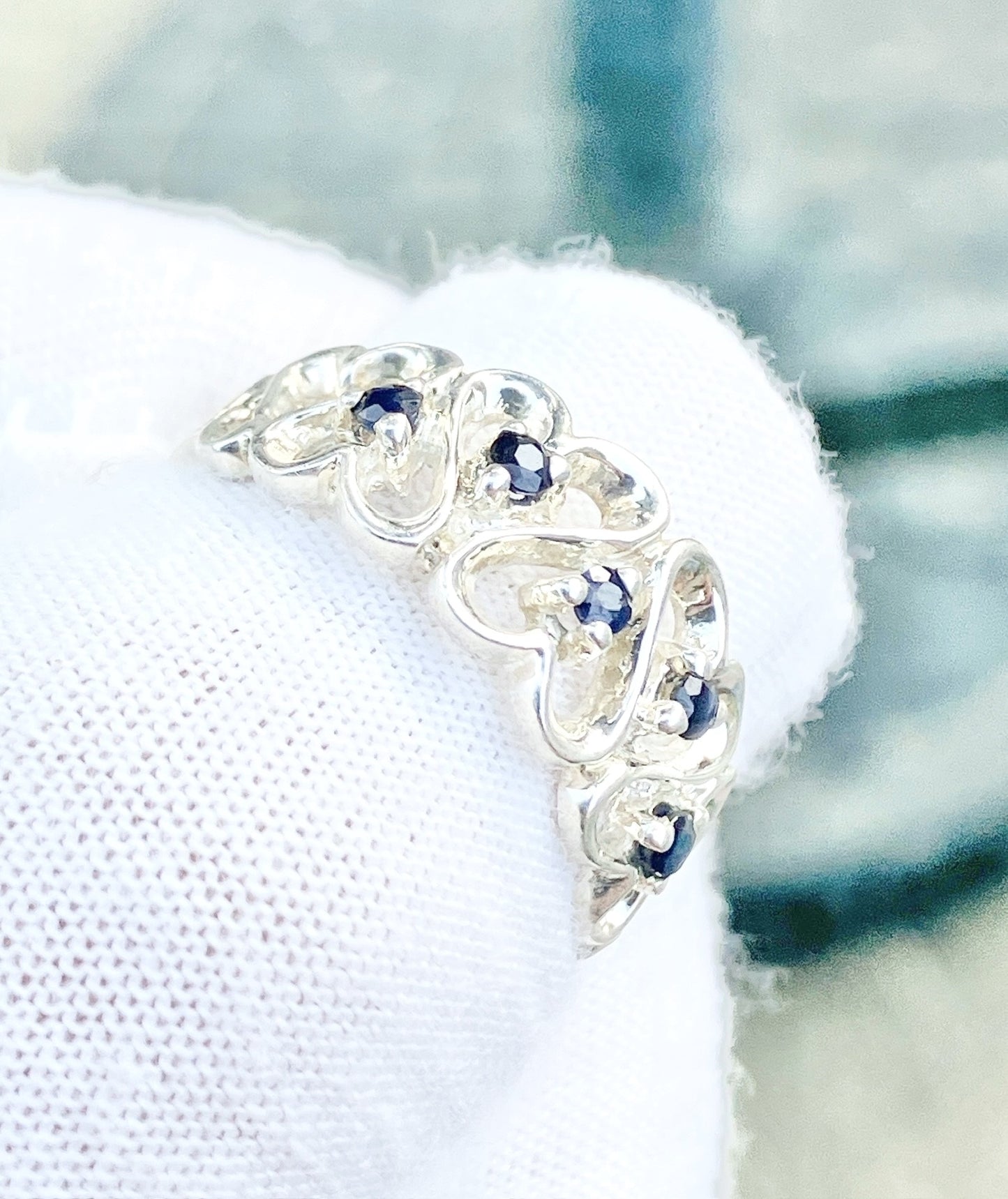 Intertwined Sapphire Studded Hearts Ring