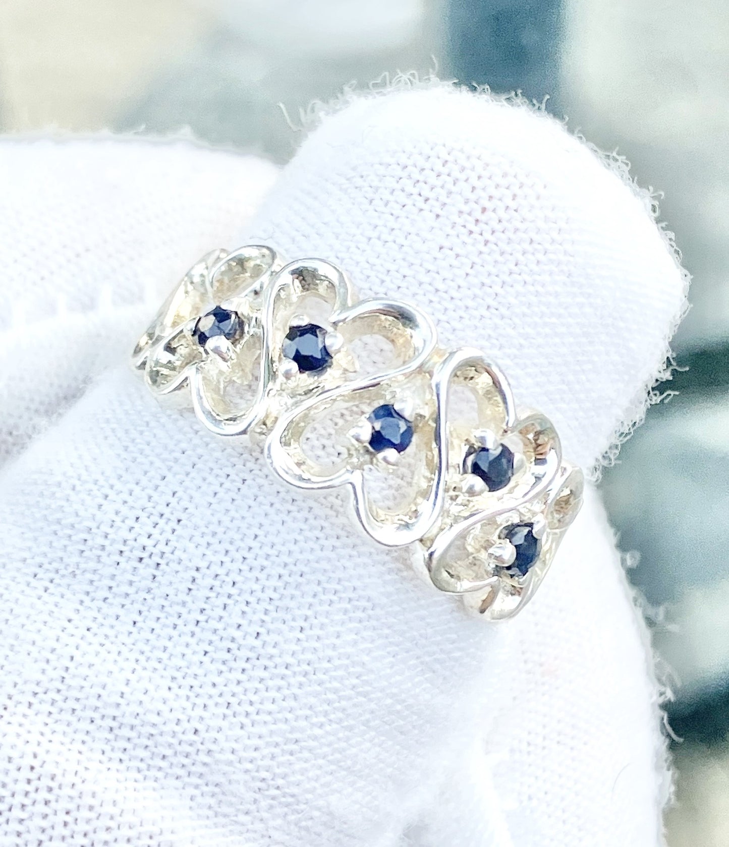 Intertwined Sapphire Studded Hearts Ring