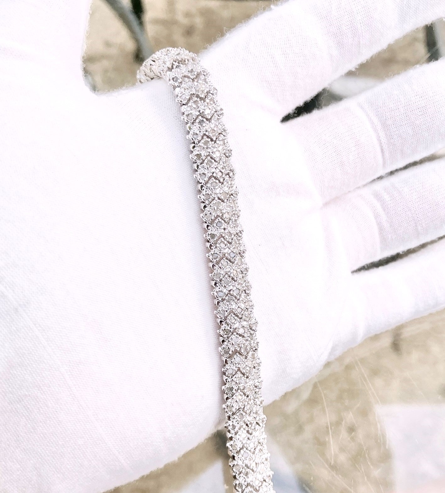 Diamond Chip W-Link Tennis Bracelet