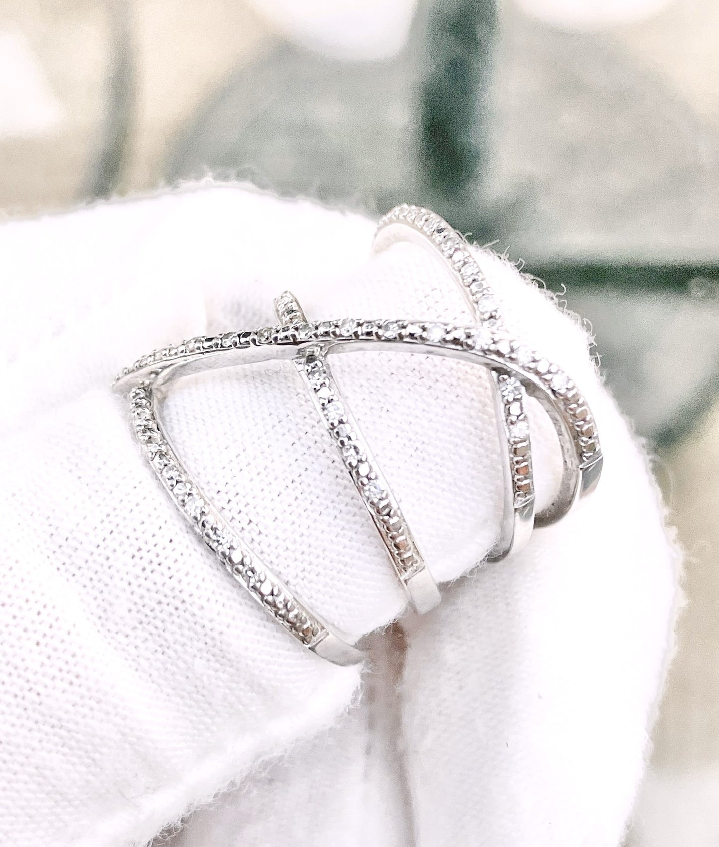 Diamond Studded Crossover Ring