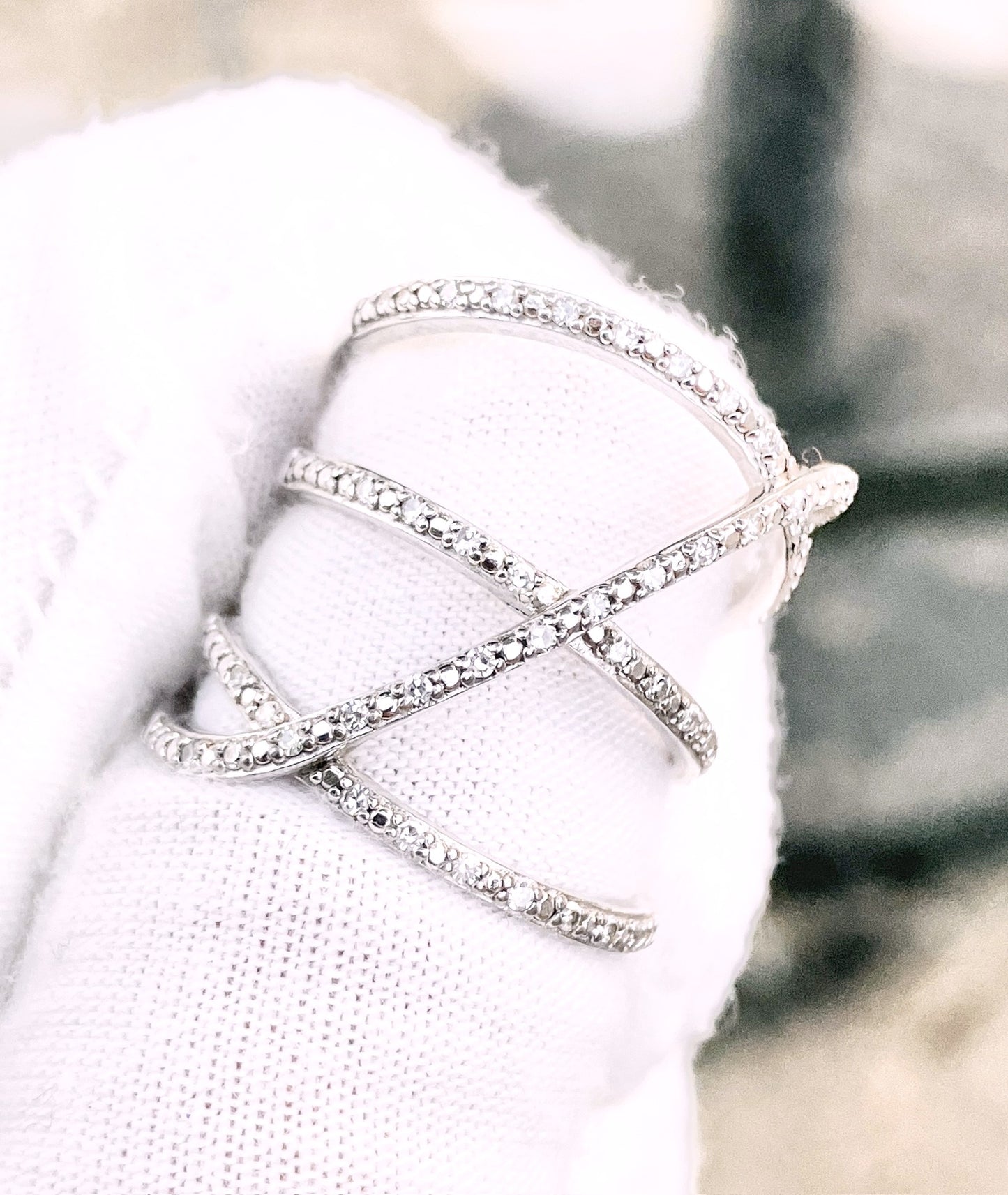 Diamond Studded Crossover Ring
