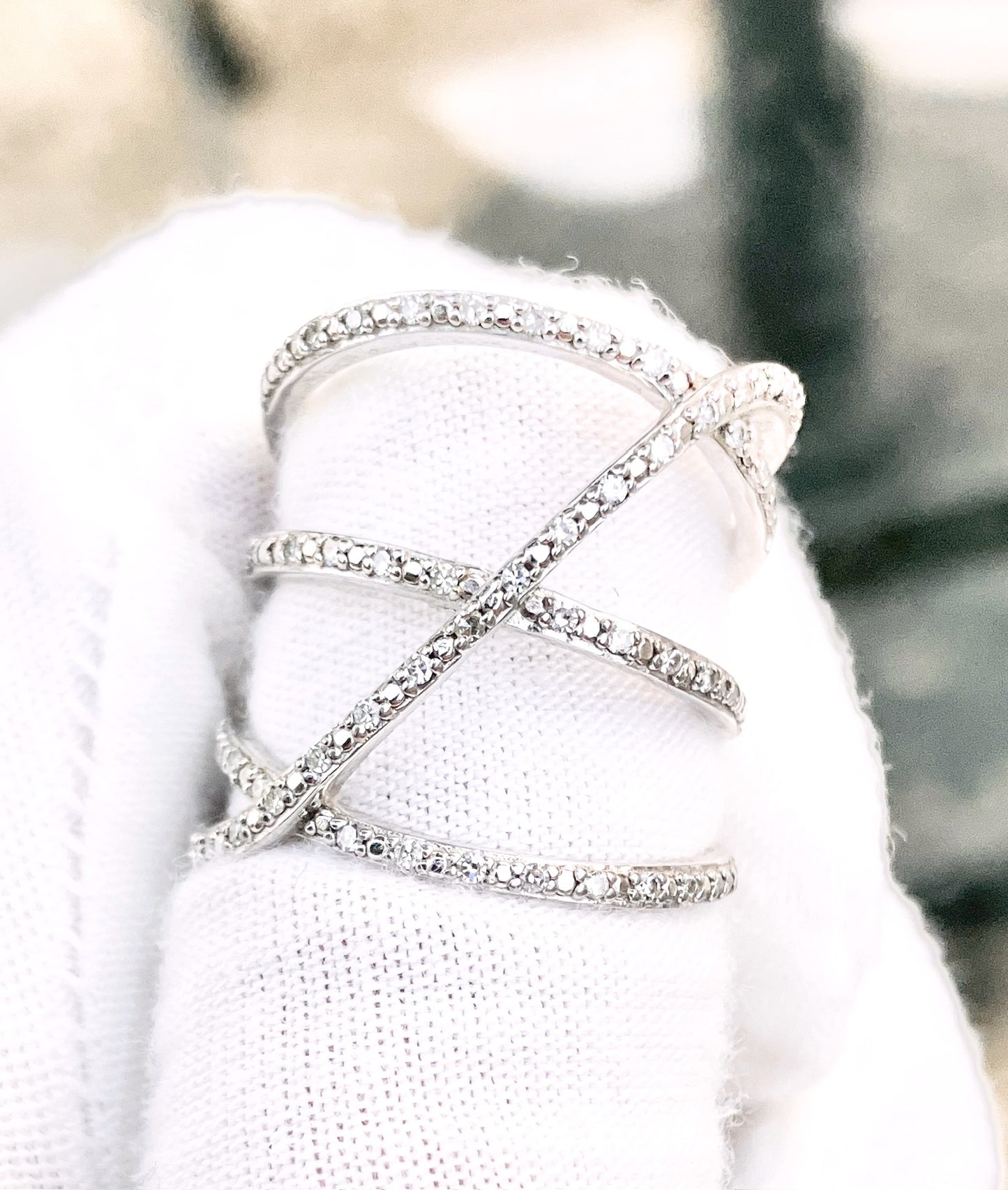 Diamond Studded Crossover Ring