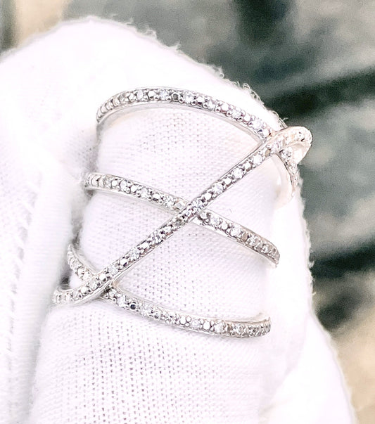 Diamond Studded Crossover Ring