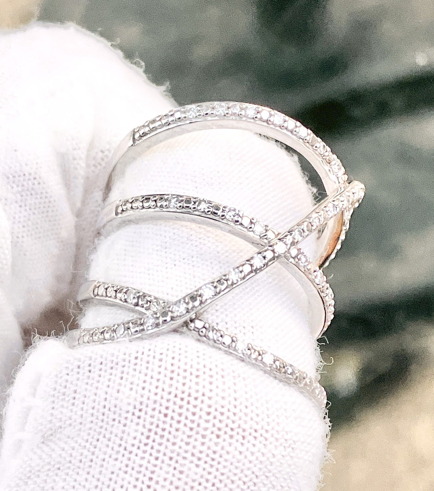 Diamond Studded Crossover Ring