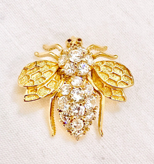 Gold Plated "Diamond" Bee Pendant/Brooch