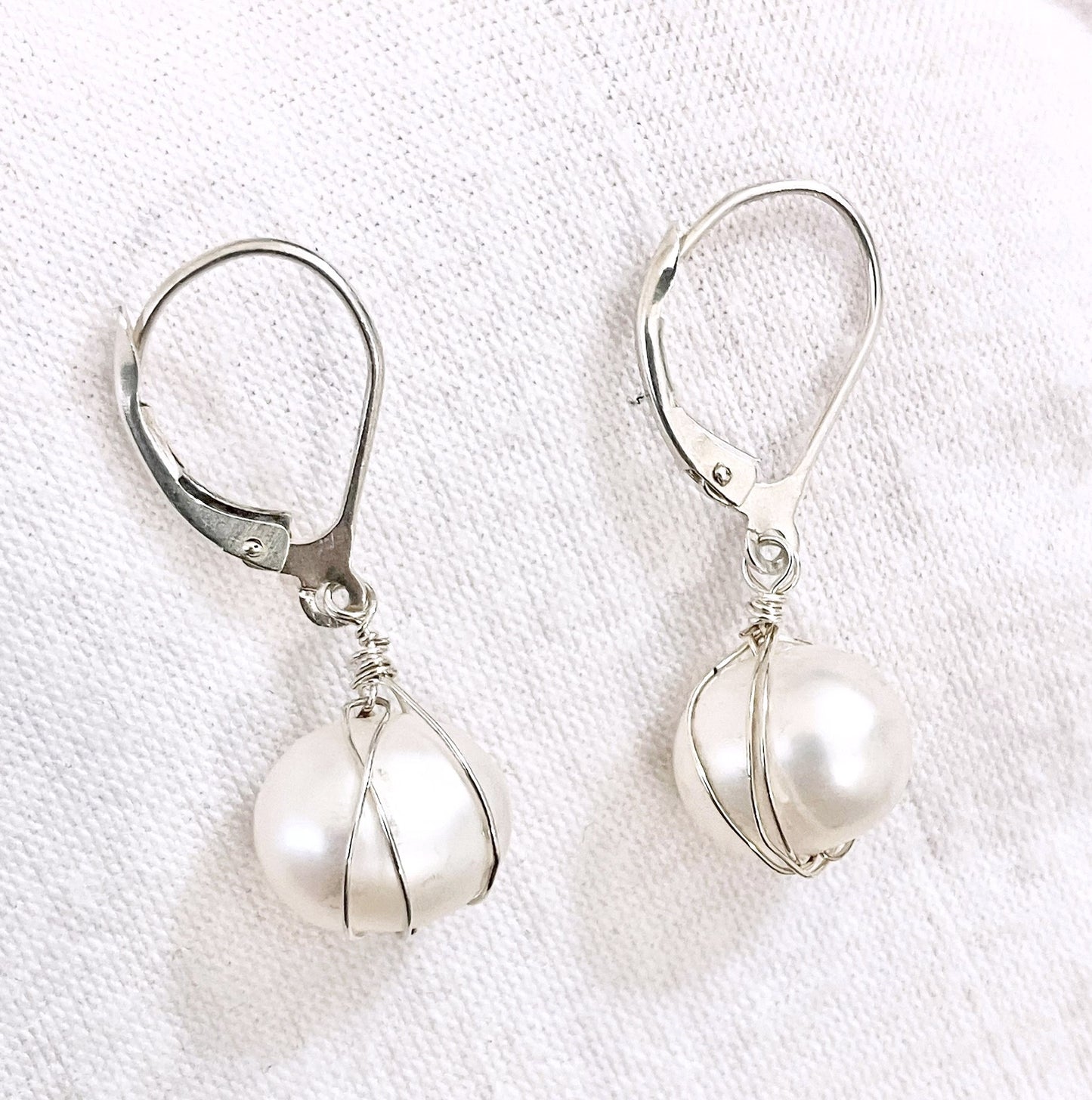 Oval Pearl Basket Leverback Earrings