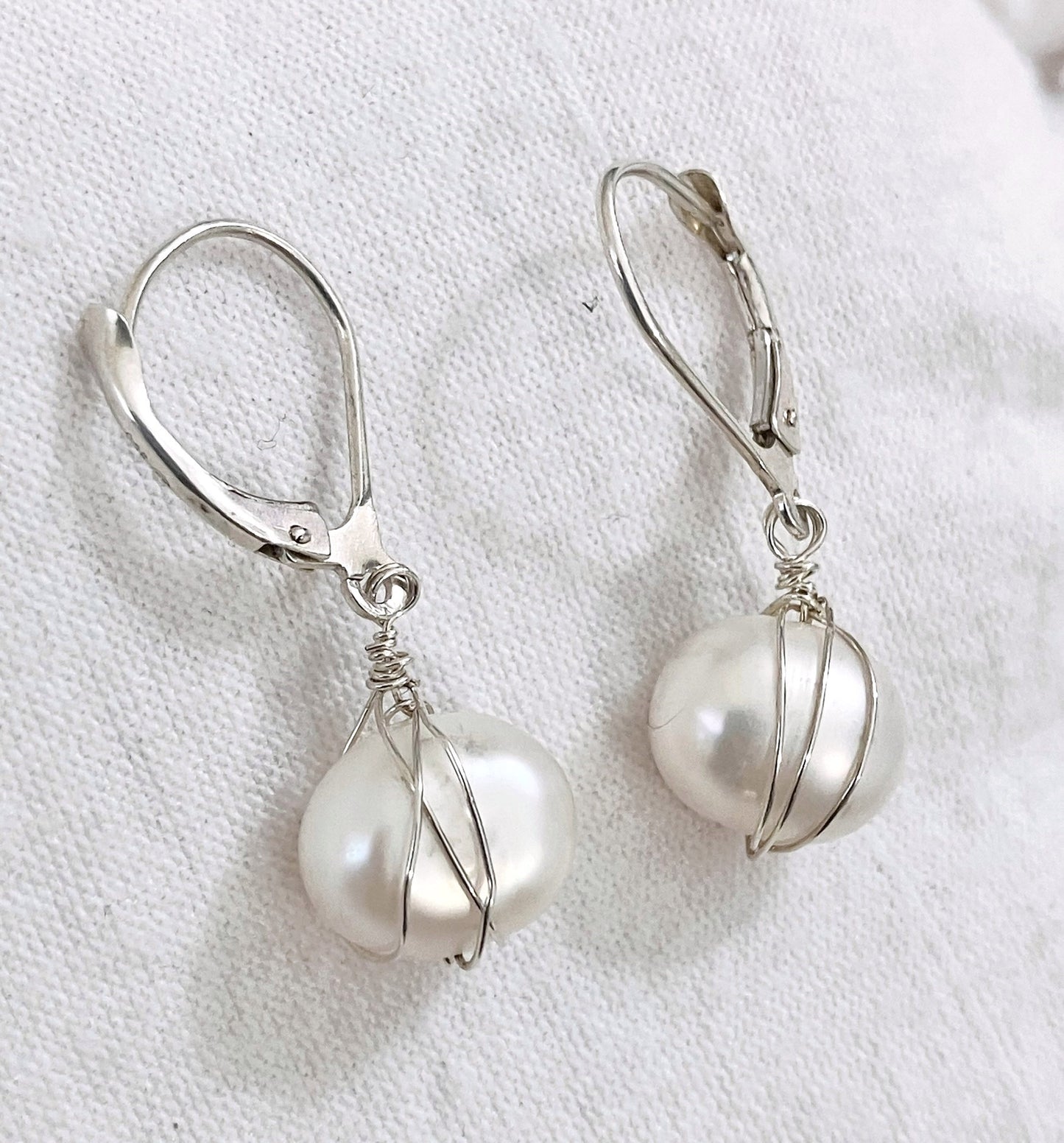 Oval Pearl Basket Leverback Earrings