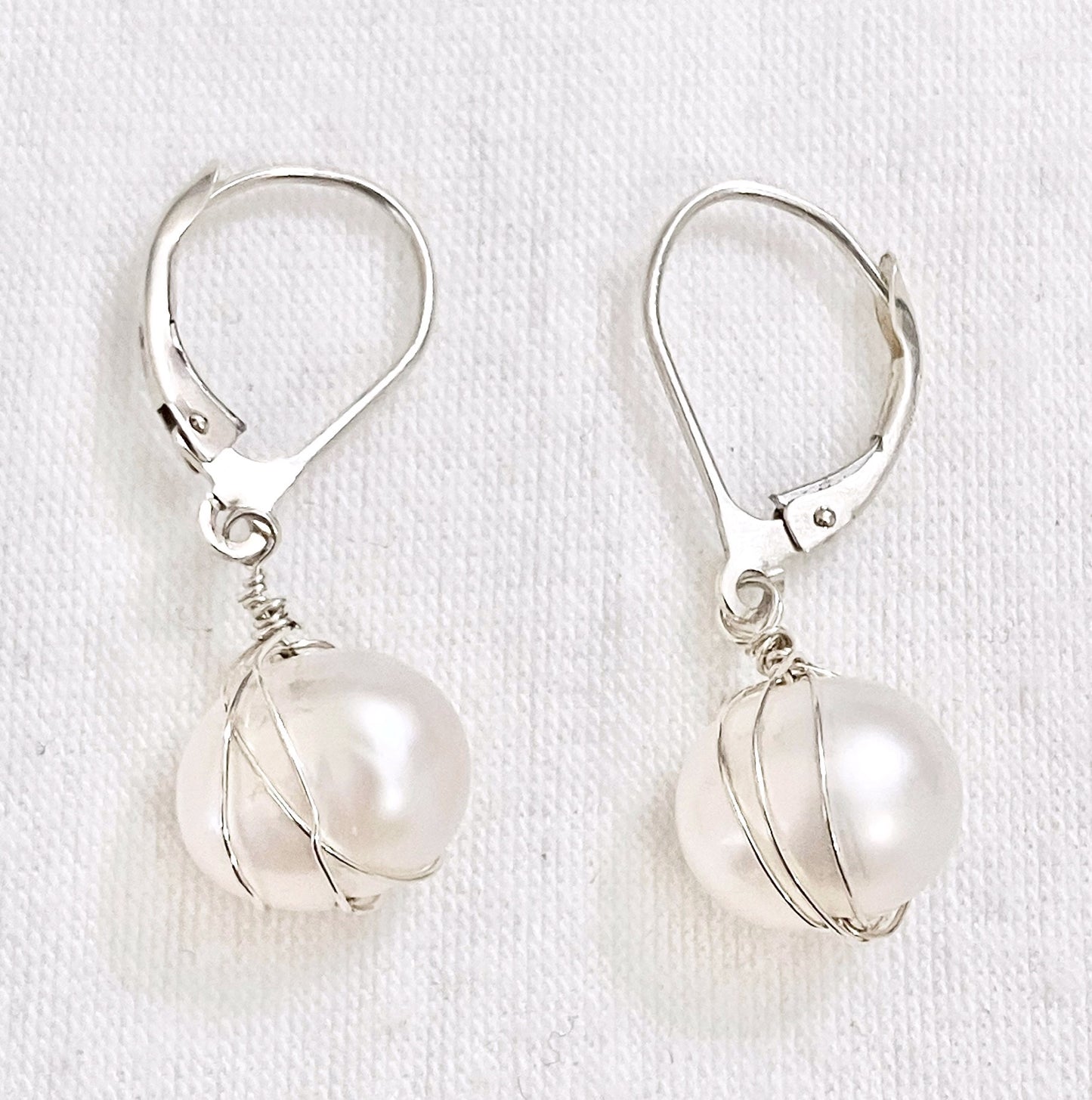 Oval Pearl Basket Leverback Earrings