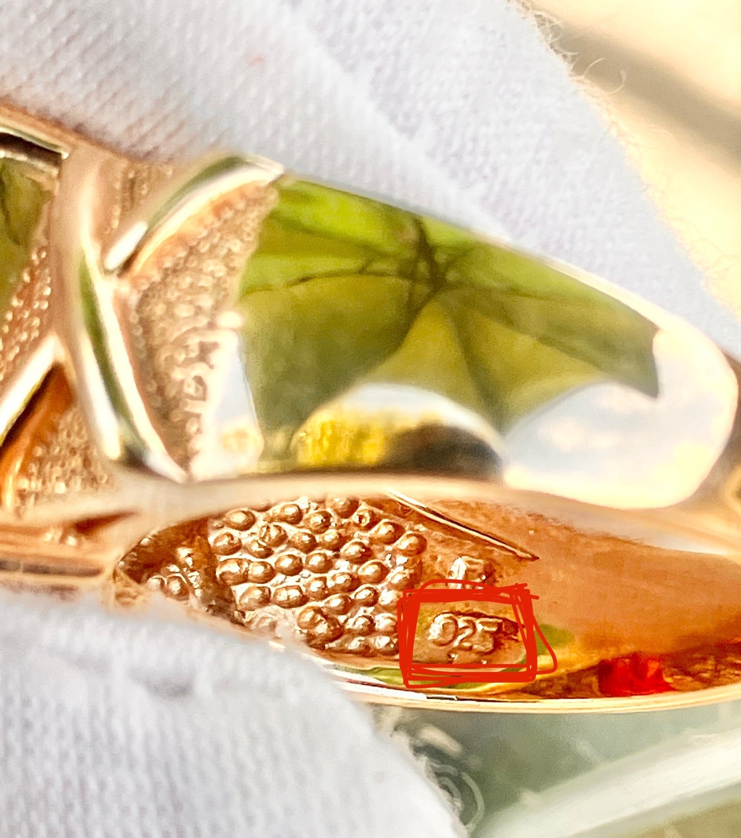 Gold Plated Emerald Cut Fire Red Orange "Spinel" in Studded Criss Cross Setting Ring