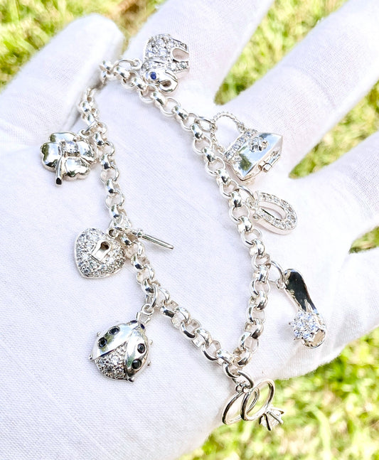 Rolo Link “Diamond” Studded Charm Bracelet