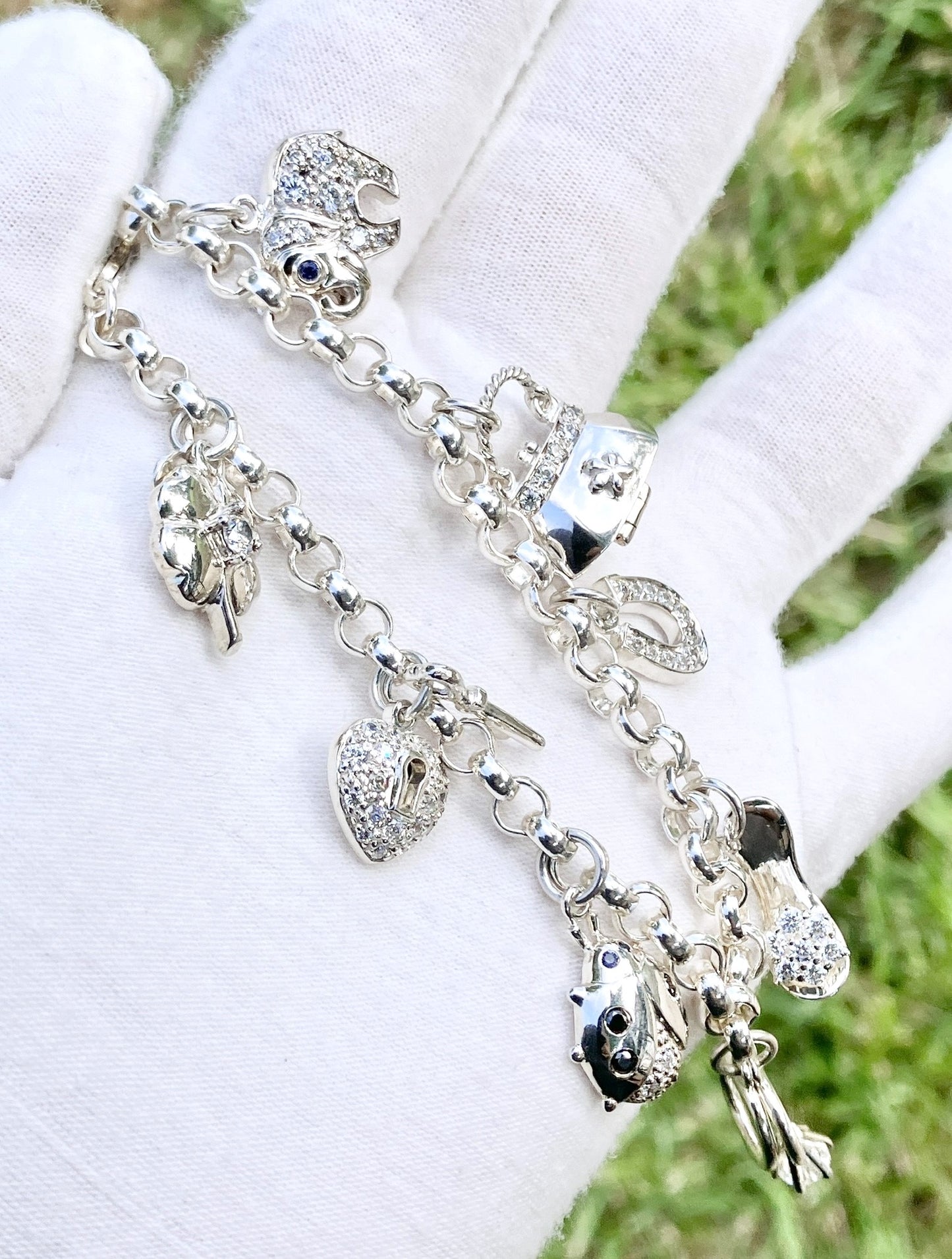 Rolo Link “Diamond” Studded Charm Bracelet