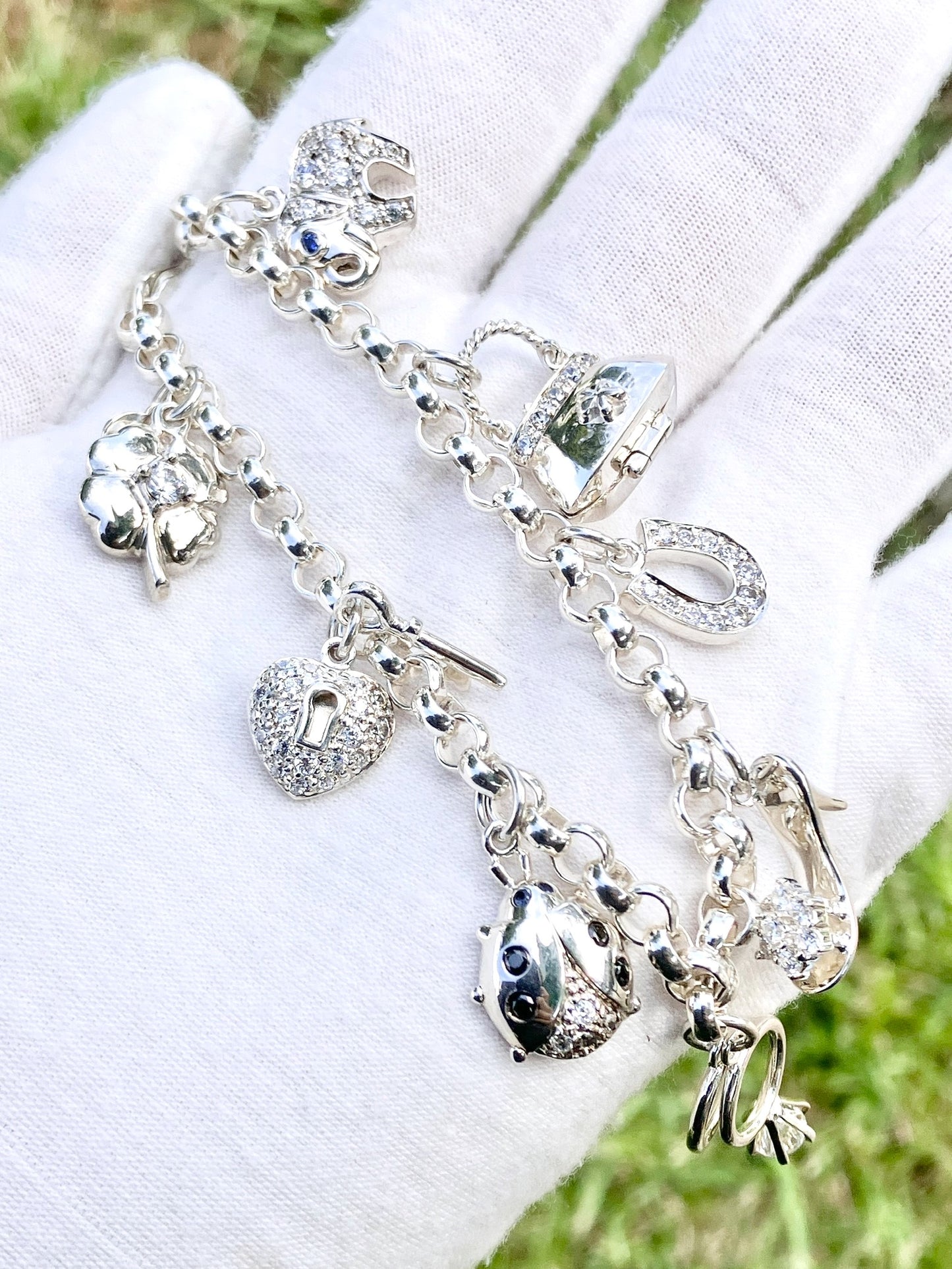 Rolo Link “Diamond” Studded Charm Bracelet