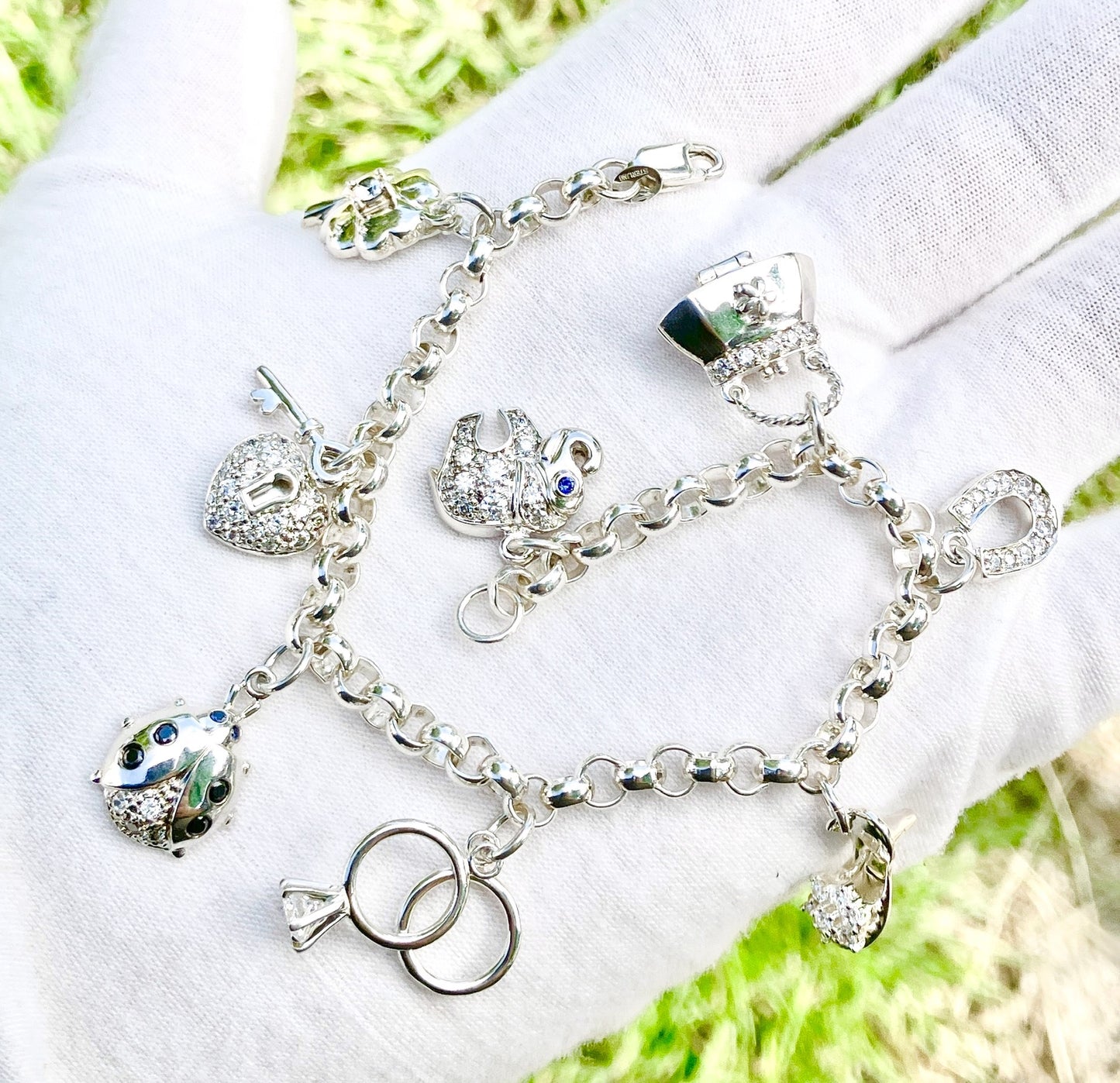 Rolo Link “Diamond” Studded Charm Bracelet