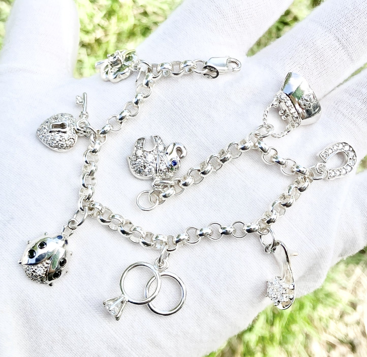 Rolo Link “Diamond” Studded Charm Bracelet