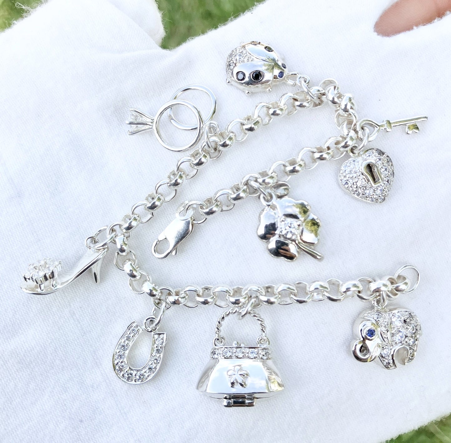 Rolo Link “Diamond” Studded Charm Bracelet